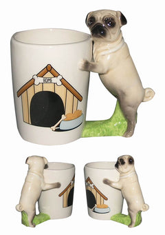3D Bulldog and Black Pug Novelty Ceramic Mug
