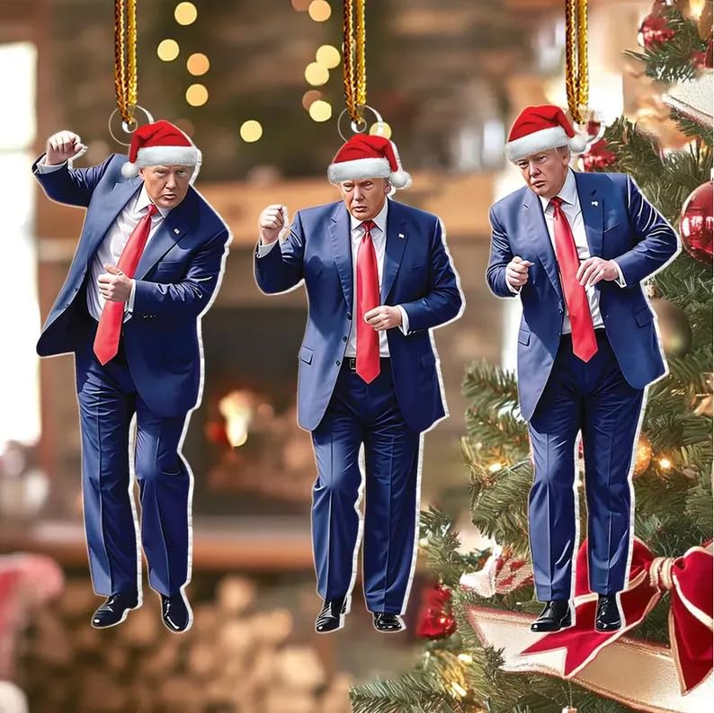 Donald Trump Christmas Ornament 2024 Set of 3 - Trump Ornaments for Christmas Tree Trump Dancing Ornament Trump Xmas Gifts for Supporter Trump Pendant Christmas Decorations (Blue)