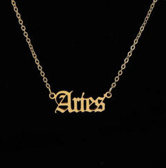 12 Zodiac Stainless Steel Pendant Necklace with Gold Chain