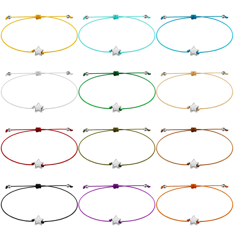 24 Pcs Star Bracelets Friendship Bracelets Wish Bracelets That Fall off Adjustable String Wish Bracelets Back to School Christmas Jewelry Gifts for Women Girls Friendship