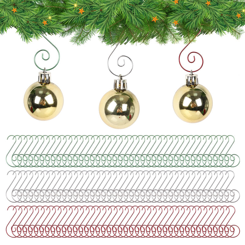 Miukada Christmas Ornament Hooks Christmas Ornament Hangers 120Pcs Mix Color Small Metal Decorative Ornament Hooks for Xmas Tree Decorations-Silver & Green & Red
